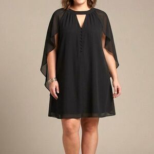 ModCloth Black Icing on the Cape Party Dress Plus Size 2X Sheer Chiffon A Line